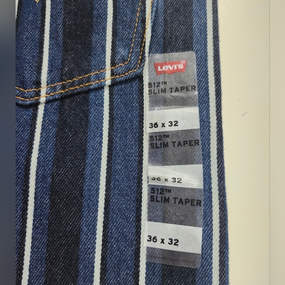 Levis 512 Slim Taper Jeans Men 36x32 Striped Blue White Denim Straight Retro NEW - Picture 6 of 10